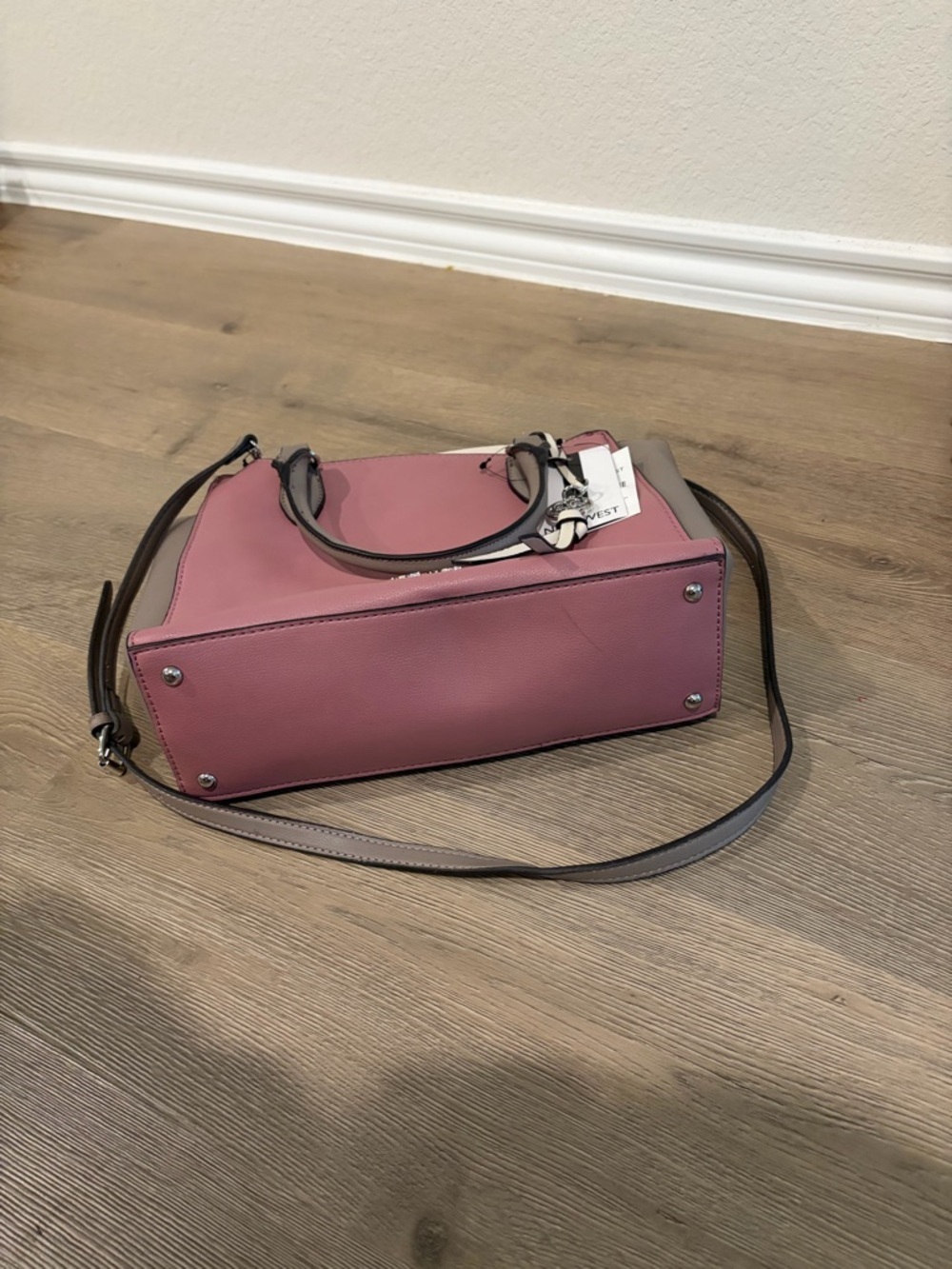 Nine West Pink and Taupe Colorblock Satchel with Cream Accent - Picture 3 of 5
